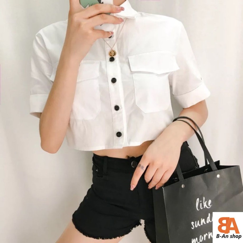 [Mã FASHIONMON194 giảm 10K đơn 20K] Áo sơ mi nữ from croptop