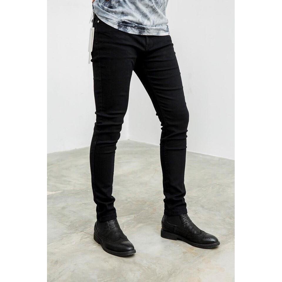 Quần Jeans Unisex màu Đen Trơn/ Rách gối - Quần jean dáng SKINNY nam nữ unisex