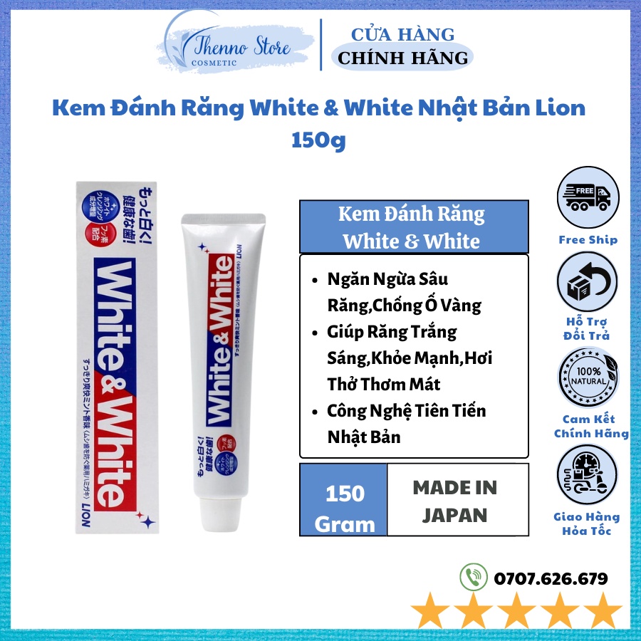 Kem Đánh Răng White & White Nhật Bản Lion 150g