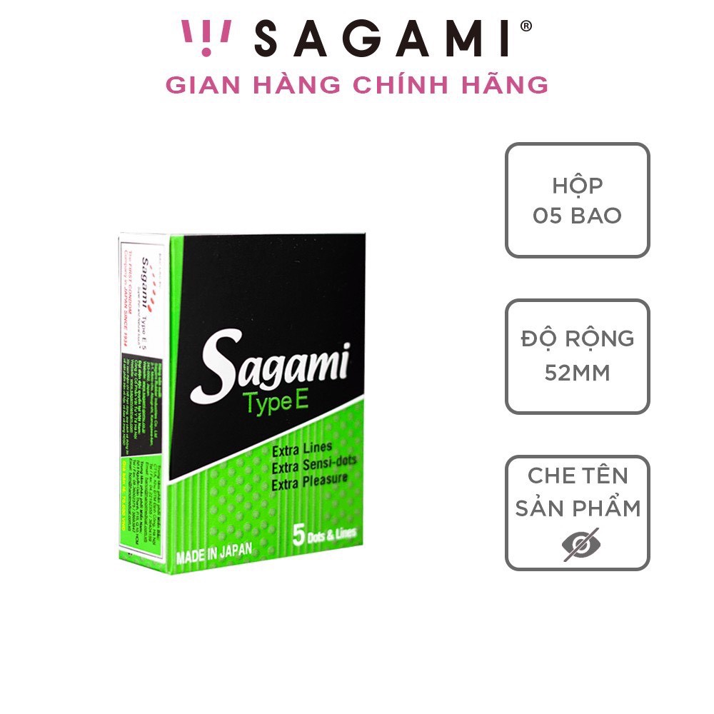 [ CHÍNH HÃNG ] - Bao cao su Sagami Type E , siêu mỏng, gân gai giúp tăng kích thích, ôm sát thoải mái - Hộp 5 cái