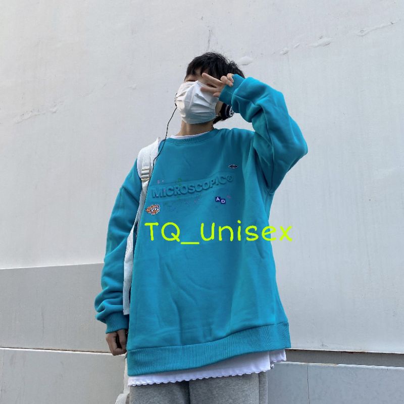 Áo Sweater Nam Nữ Unisex In Chữ Nổi 2 màu Xanh và Xám