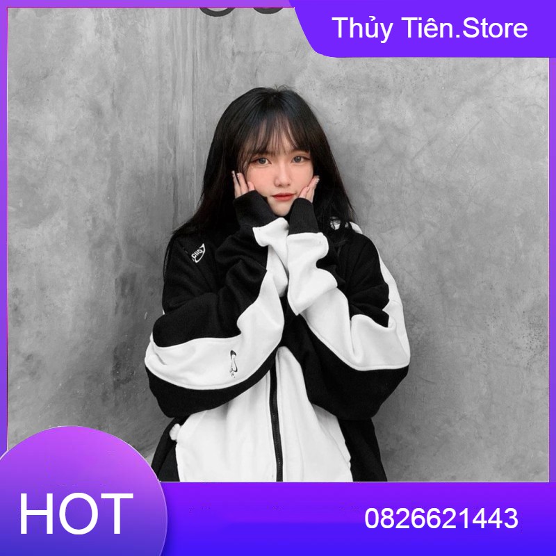 HOODIE ZIP CLICK CLUB PHỐI ĐEN TRẮNG - ÁO KHOÁC NỈ RAGLAN BẢNG CHỮ CÁI 💎 👗💝