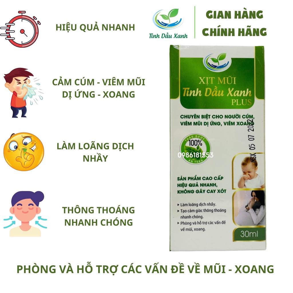 Xịt Mũi Chiết Xuất Thiên Nhiên Dùng Cho Cúm, Viêm Mũi Dị ứng, Viêm Xoang Tác Dụng Nhanh Thông Mũi Hiệu Qủa Chai 30ml