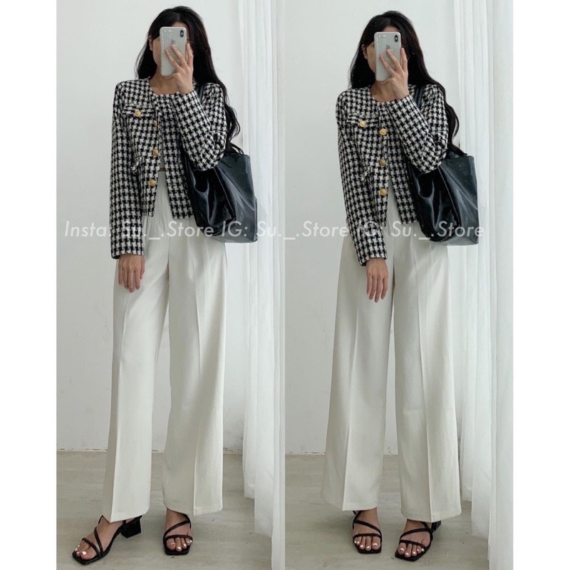 Áo Dạ Kẻ Ô 2 Màu Hàng 2 Lớp Dày Dặn, Áo Dạ Tweed Nắp Túi Có Ảnh Thật