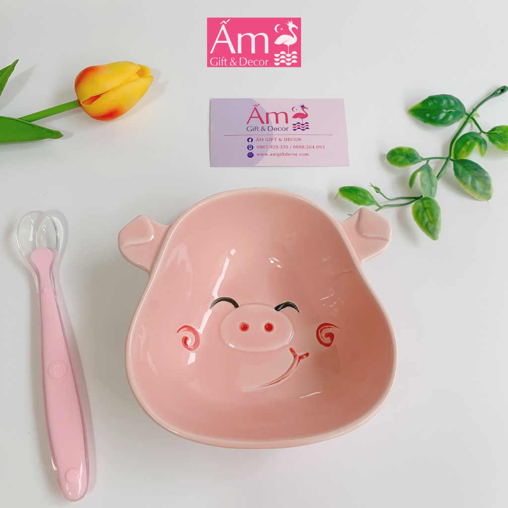 Bát Sứ Ăn Dặm Cho Bé Hình Tròn Ấm Gift Decor Thiết Kế hình Thú Dễ Thương 300ml Ăn Dặm Kiểu Nhật Kích Thích Vị Giác