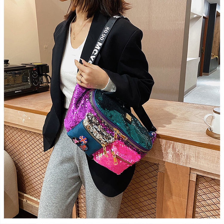 Túi đeo chéo vai đính kim sa màu gradient phong cách Hàn Quốc thời trang cho nữ