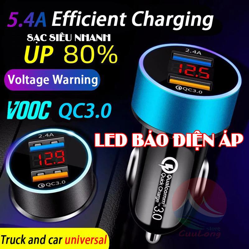 Tẩu Sạc nhanh xe hơi có đèn Led hiển thị 2 cổng USB bộ cốc sạc ô tô loại PD có đo điện áp