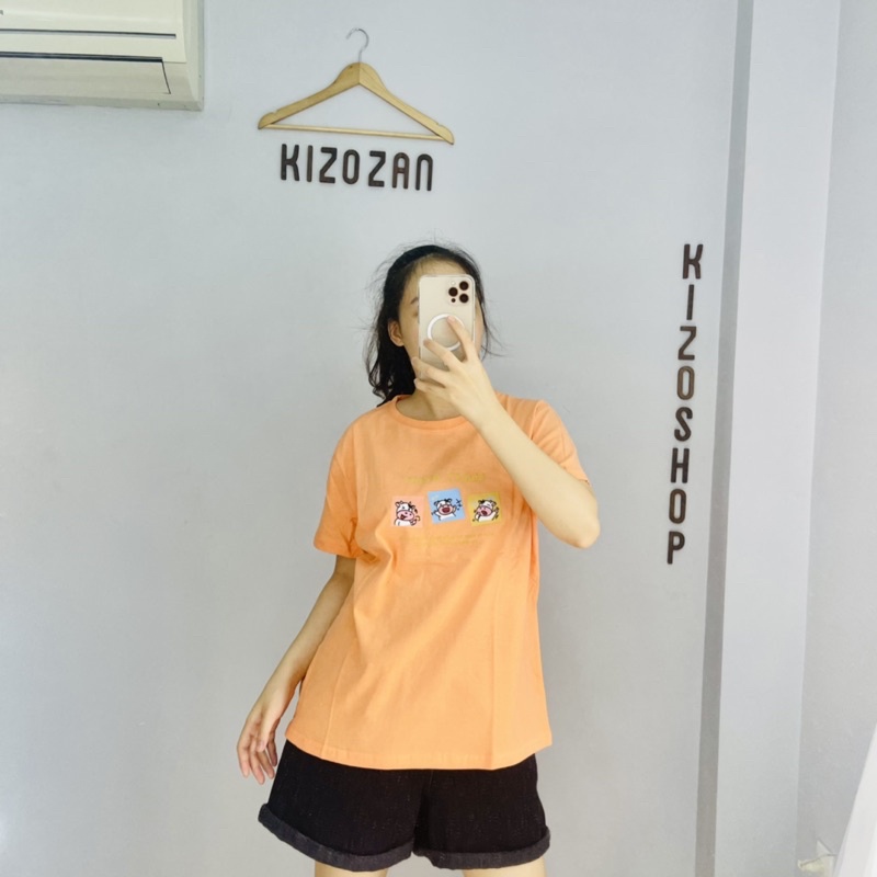 0204.ÁO PHÔNG ÁO THUN/ÁO PHÔNG NỮ/ÁO THUN NỮ ÁO COTTON HÌNH 3 CHÚ BÒ TAY NGẮN PHOM RỘNG