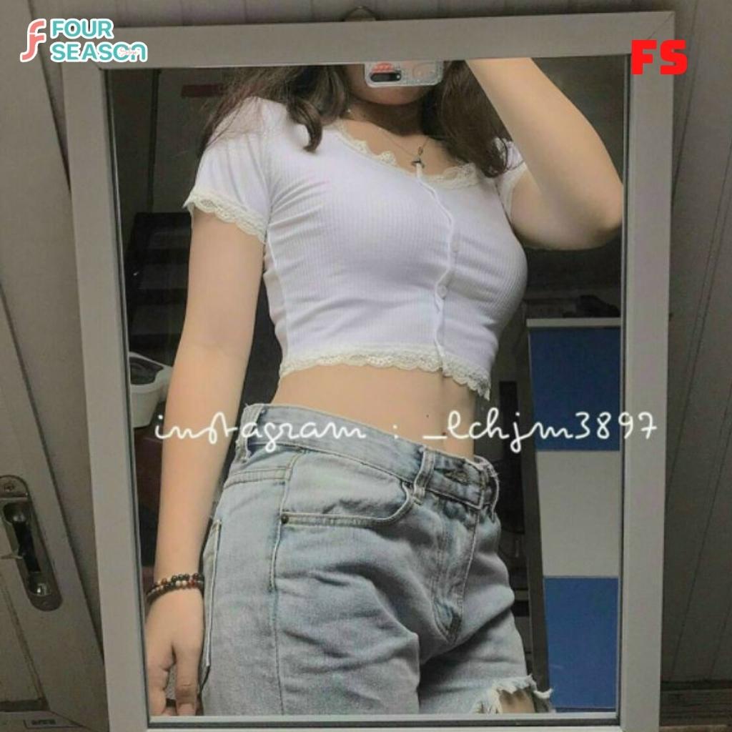 Áo croptop tay ngắn cổ vuông viền ren co giãn ôm body ACT07 4S áo thun nữ hottrend mềm mịn chất lượng