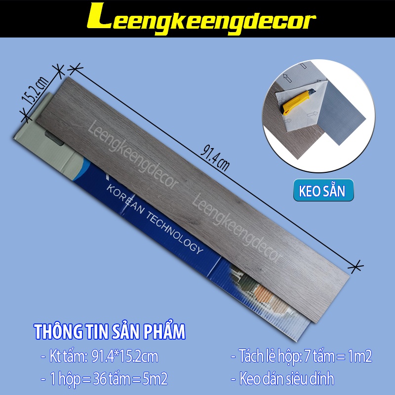 Miếng dán nền giả gỗ sẵn keo tự dính hàng loại 1 nhựa nguyên sinh mã 05 màu nâu xám