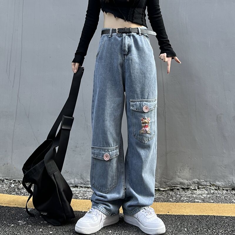 Quần Jeans Nữ Lưng Cao Thêu Hoa Thời Trang Hàn Quốc