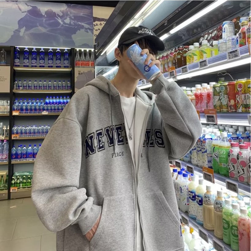 Áo Khoác Cardigan Có Mũ Trùm Dáng Rộng Phối Khóa Kéo Đơn Giản áo khoác hoodie Phong Cách Retro Hàn Quốc Thời Trang áo hoodie dây kéo Nam Nữ