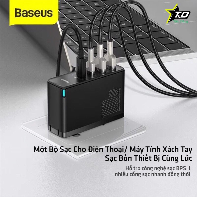 Củ sạc nhanh 100w baseus GaN2 pro PPS , PD 3.0 + QC 4 sạc nhanh điện thoại, laptop thiết kế nhỏ gọn chính hãng.