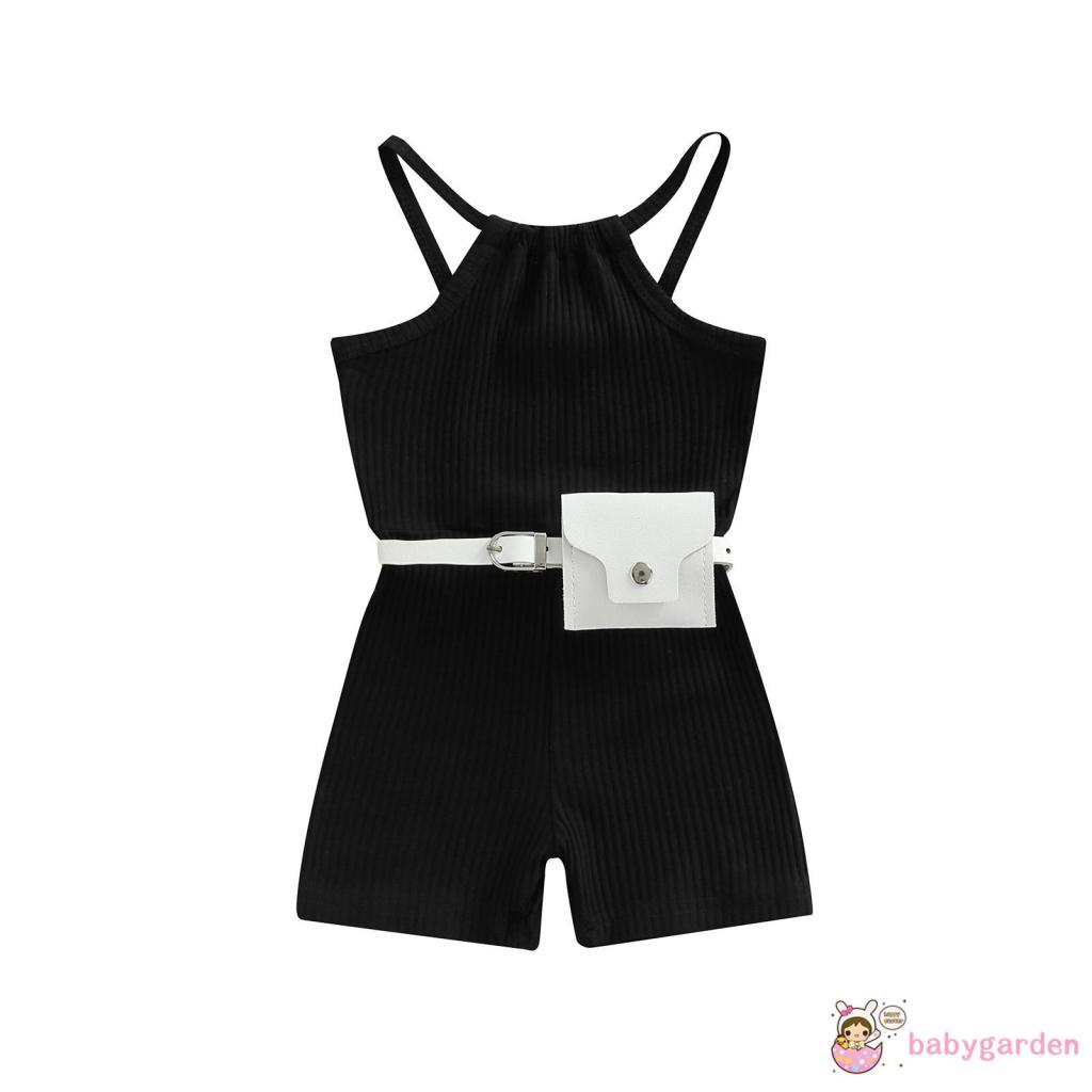 Bộ Áo Liền Quần Hai Dây Màu Trơn Dạng Quần Short Kèm Túi Đựng Dành Cho Bé Gái 9 Tháng-4 Tuổi