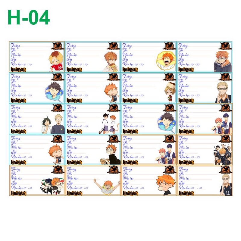 nhãn vở haikyuu/20-100 nhãn vở anime haikyuu mẫu khác nhau