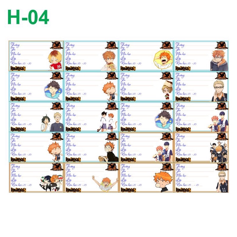 combo 20-140 nhãn vở haikyuu/nhãn vở anime in hình haikyuu