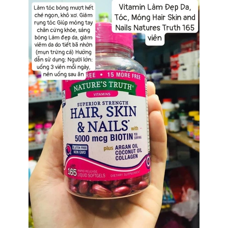 Vitamin Làm Đẹp Da, Tóc, Móng Hair Skin and Nails Natures Truth 165 viên