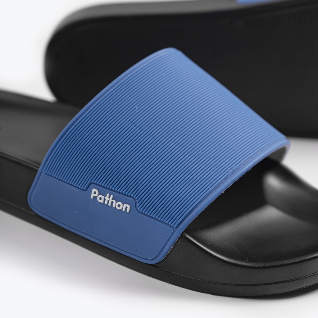 Dép nam nữ quai ngang slipper Pathon quai PVC và đế PU đen quai xanh dương SD25