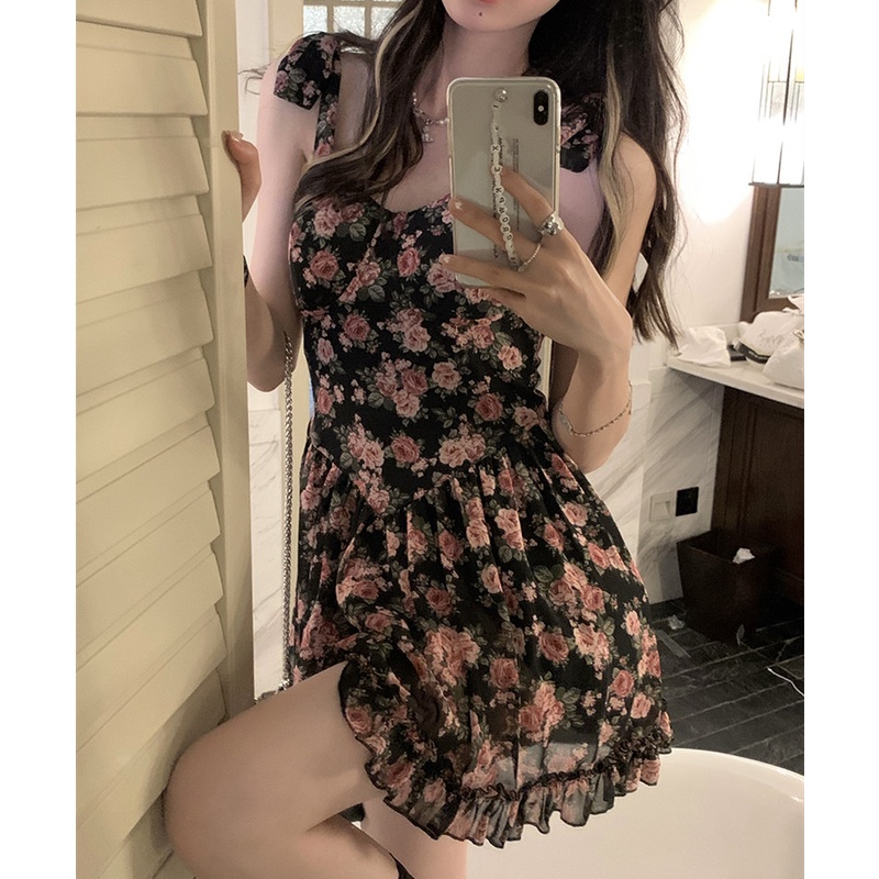 Đầm Mini In Hoa Vải Chiffon Thời Trang Mùa Hè Quyến Rũ Cho Nữ
