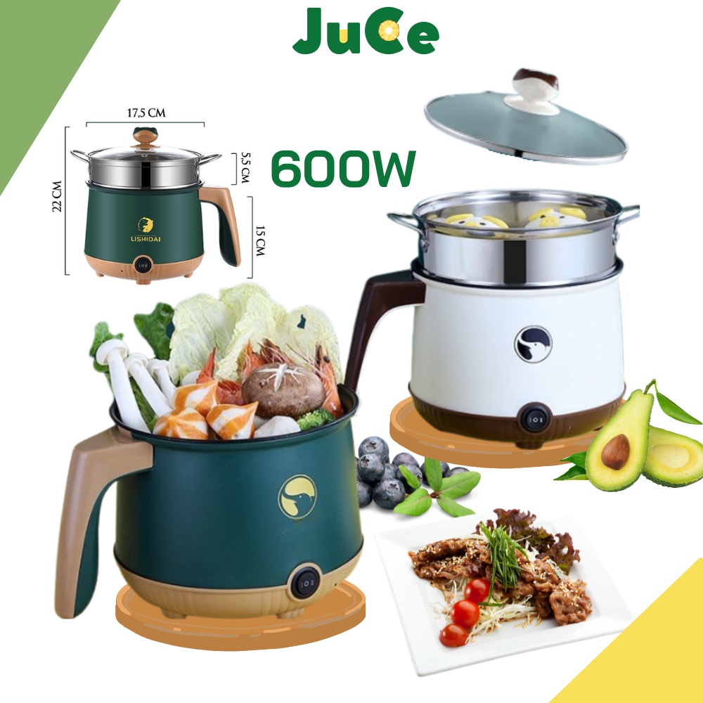 Nồi lẩu mini 2 nấc nhiệt đa năng có nút điều chỉnh nhiệt độ - Nồi Điện Mini 2 Tầng Đa Năng Tặng Kèm Khay Hấp, Chiên, Xào