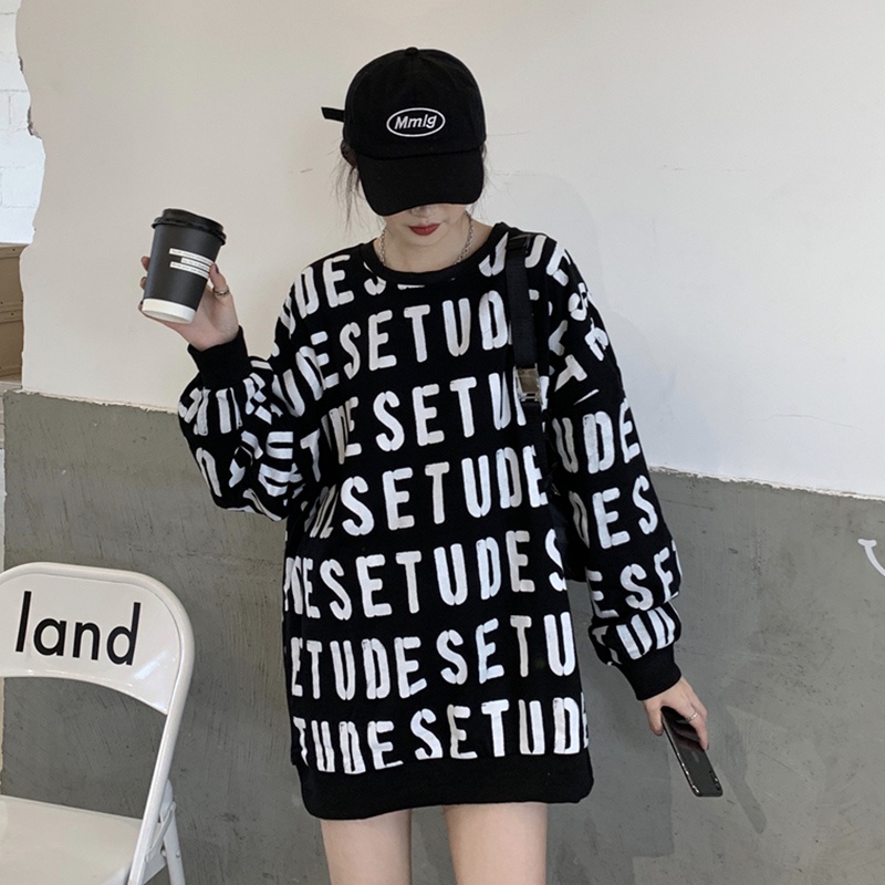 ZHELIHANGFEI Áo Nỉ Tay Dài Dáng Rộng In Chữ Cá Tính Trẻ Trung Hợp Thời Trang