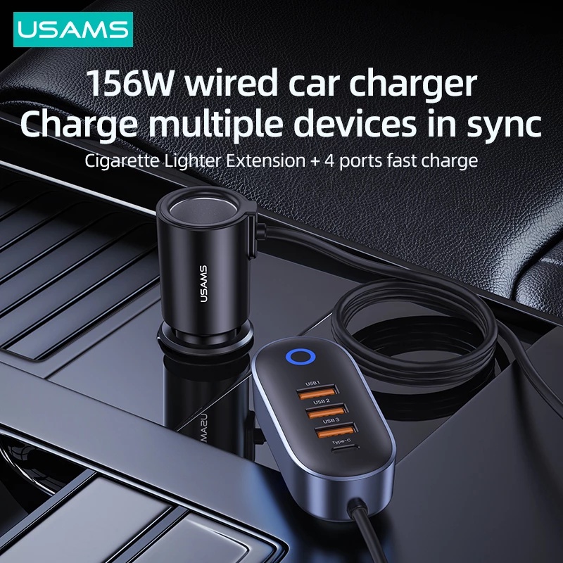 Usams Tẩu Sạc Nhanh 4 Cổng USB 156W Kèm Dây Cáp Dài 1m Cho Điện Thoại / Máy Tính Bảng / Laptop