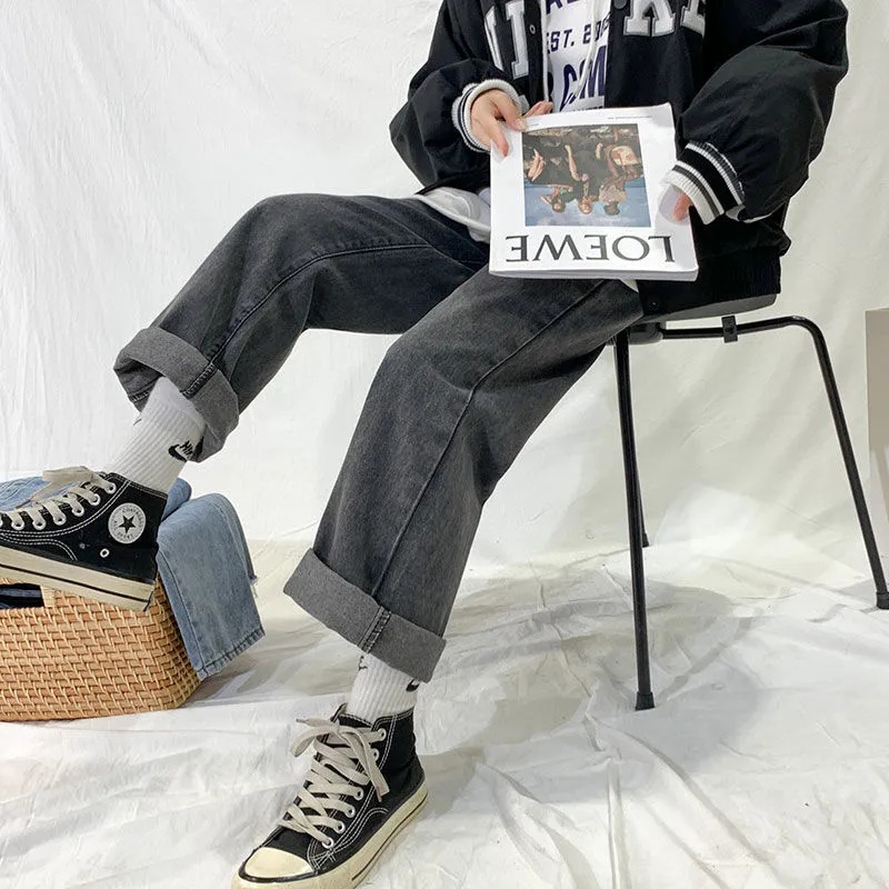 SUXI Quần Jean Dài Lưng Cao Ống Rộng Dáng Suông Kiểu Hàn Quốc Thời Trang Mùa Thu Cho Nữ