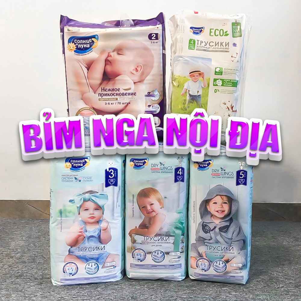 Tã Bỉm Sun and Moon Chính Hãng - Tã Dán/Quần Sun and Moon xuất xứ Liên Bang Nga các loại S70/M48/L43/L36/XL32