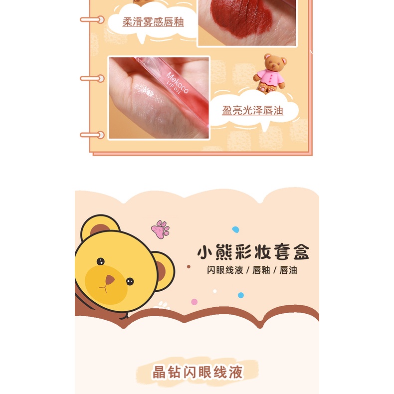 Bộ 3 Sản Phẩm Gồm Son Môi Lì + Dầu Dưỡng + Phấn Mắt Dạng Lỏng Mekoco Dưỡng Ẩm Lâu Trôi