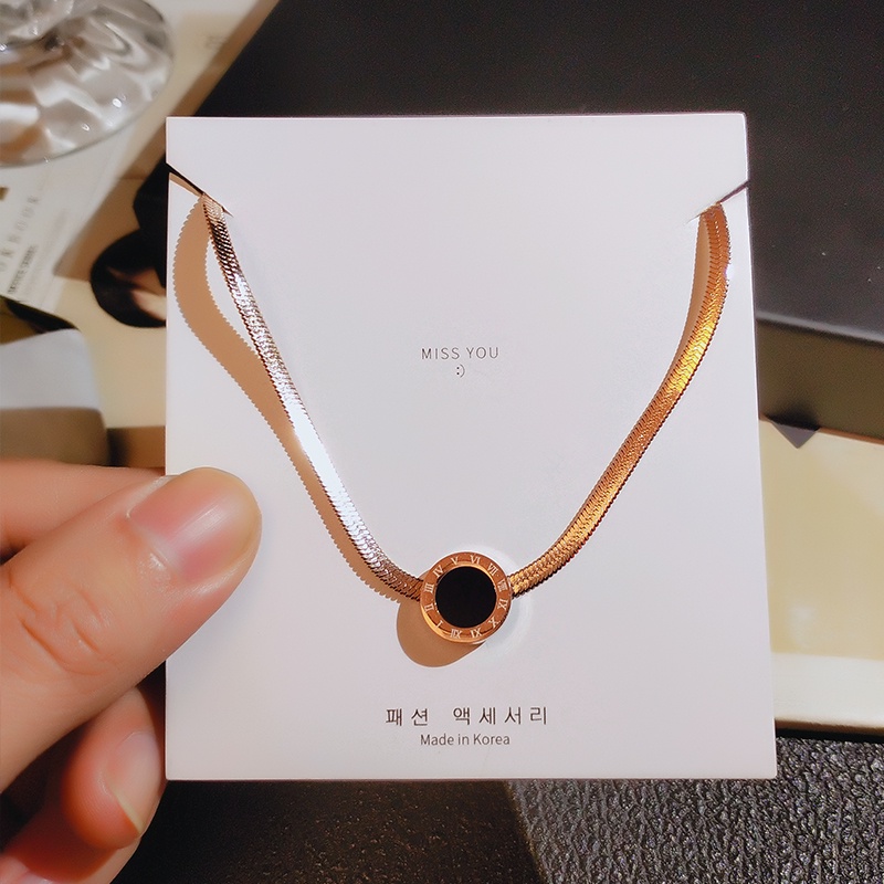 Dây chuyền JIUDUOLAN thép titan mạ vàng hồng mặt họa tiết chữ số La Mã thời trang đơn giản dành cho nữ