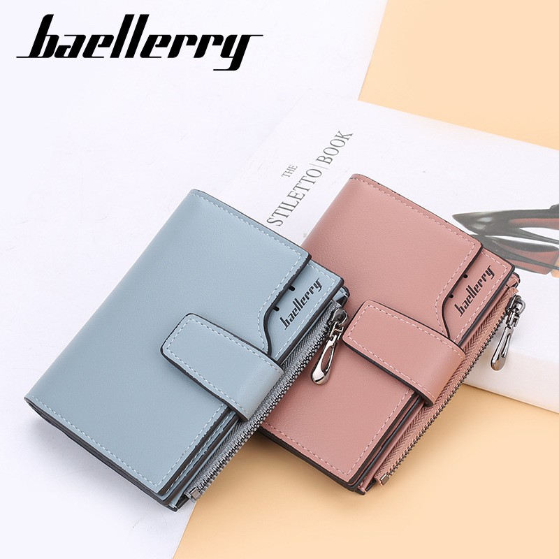 Baellerry Ví Ngắn Đựng Thẻ Có Khóa Kéo Thời Trang Hàn Quốc Cho Nữ
