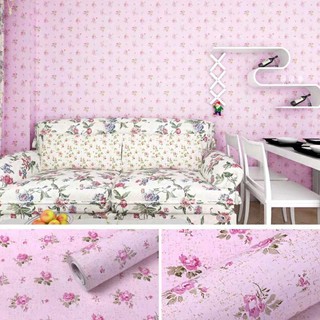 DECAL 1M PVC giấy dán tường khổ 45cm - hoa hồng nhí nền hồng