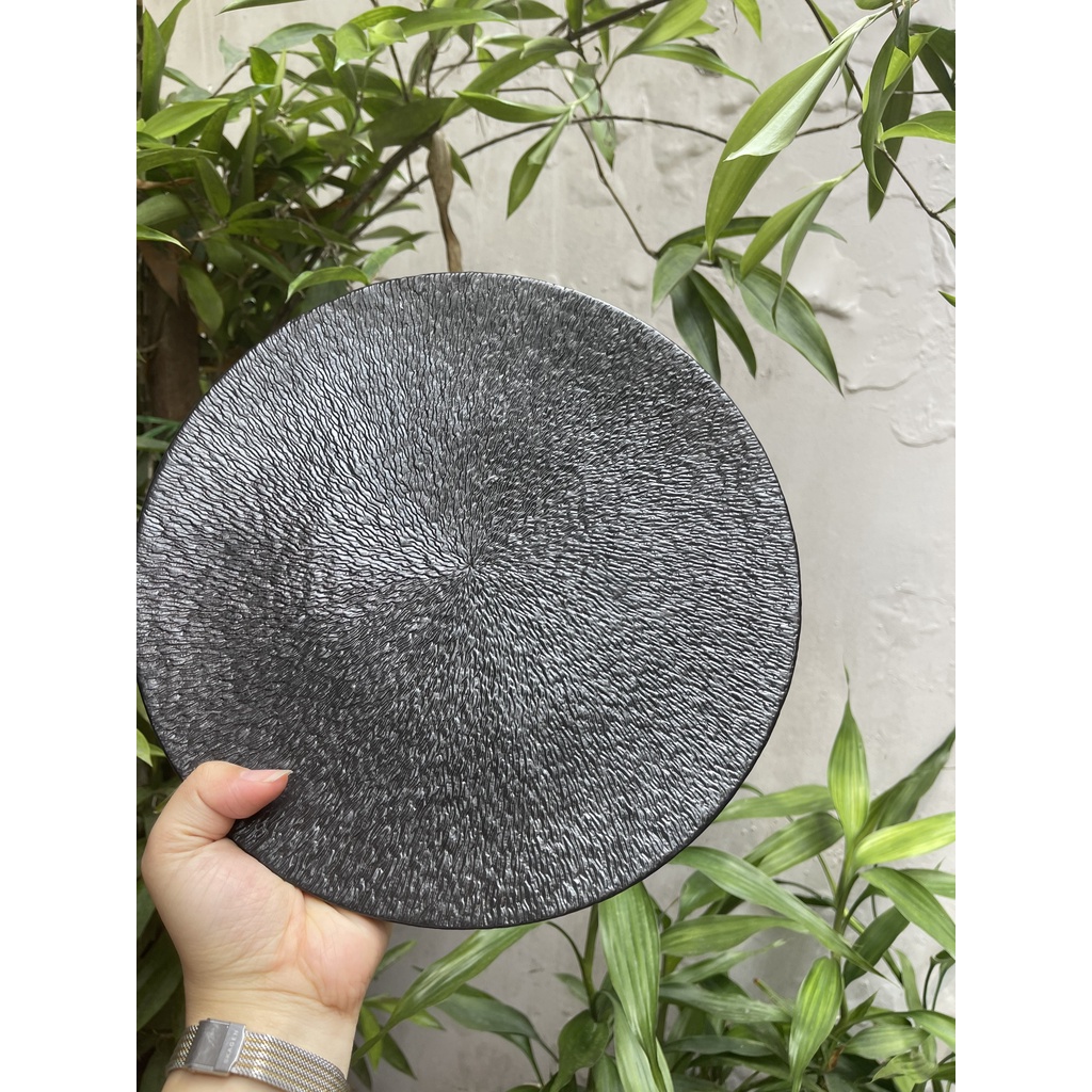 Đĩa tròn phẳng Sarang 2 màu trắng/đen, men nhám chống xước - Đĩa main nhà hàng, sứ cao cấp xuất khẩu