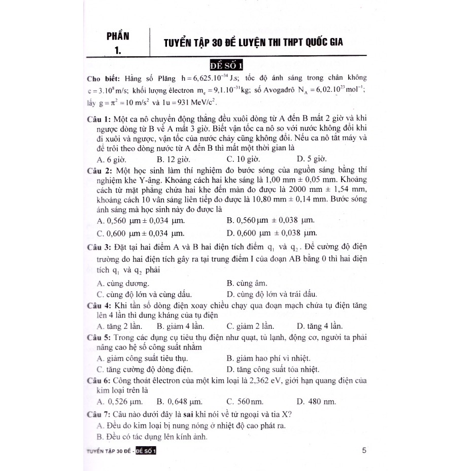 Sách - Tuyển tập 30 đề luyện thi THPT Quốc Gia môn Vật lý (Lớp 10, 11, 12).