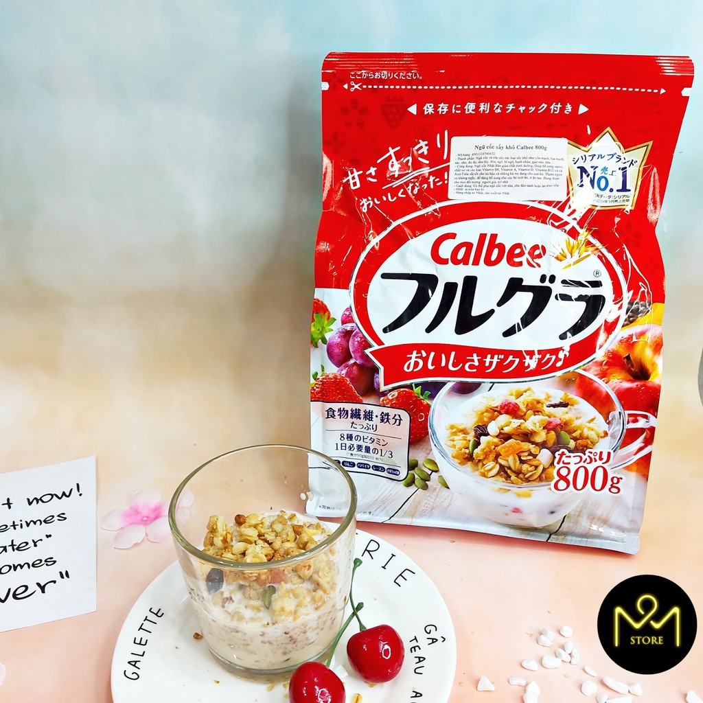 Ngũ cốc Calbee 800g ngũ cốc hoa quả Calbee đỏ ăn sáng hàng Nhật nội địa Maneki