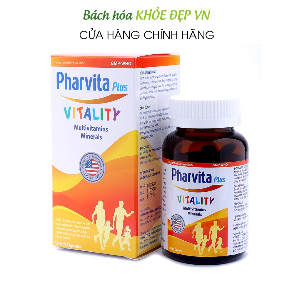 Vitamin tổng hợp Pharvita Plus Cam bồi bổ cơ thể, tăng sức đề kháng Chai 30 viên