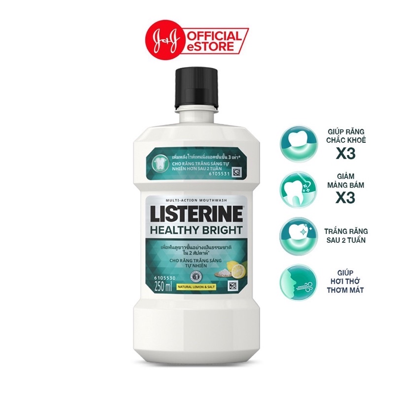 Nước súc miệng giúp răng trắng sáng tự nhiên Listerine Healthy Bright 750ML