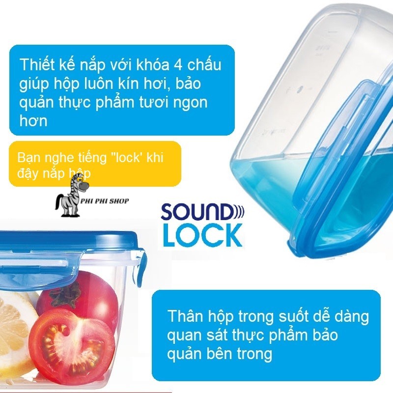 Set 2 hộp bảo quản Lock&amp;Lock Sound Lock dung tích 1.5L hình chữ nhật LEP552