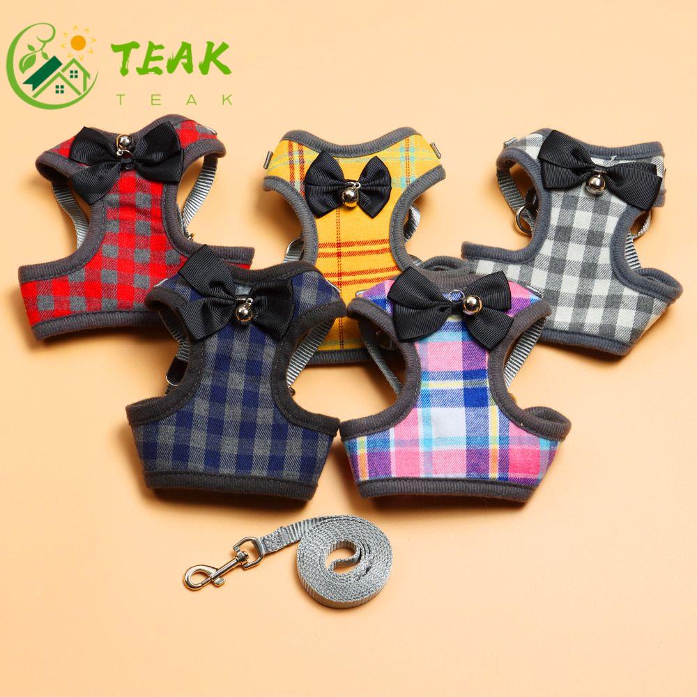 Set dây đeo ngực thú cưng kiểu ba lỗ họa tiết caro có thể điều chỉnh khóa cài kèm dây dắt thoải mái cho chó mèo
