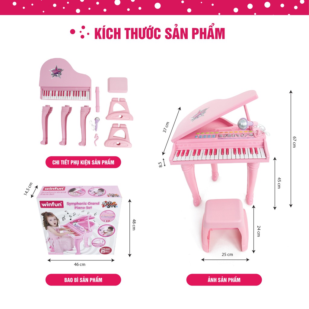 [LIFEMALL25015 - 12% đơn 250K] Đồ chơi đàn piano cổ điển kèm mic thu âm cho bé Winfun 2045 hàng chính hãng