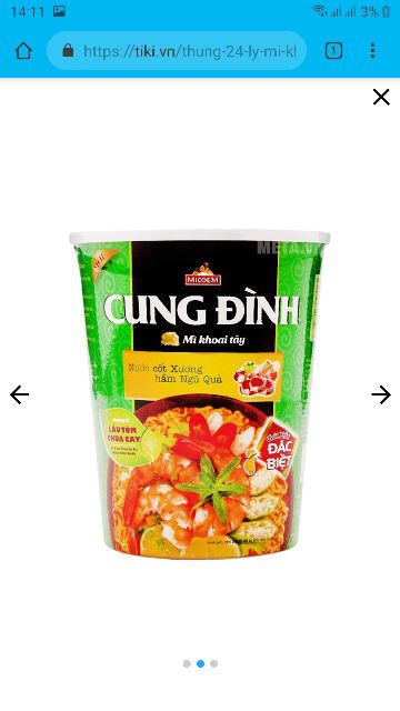 Thùng mì 24 ly Cung Đình vị lẩu tôm chua cay.