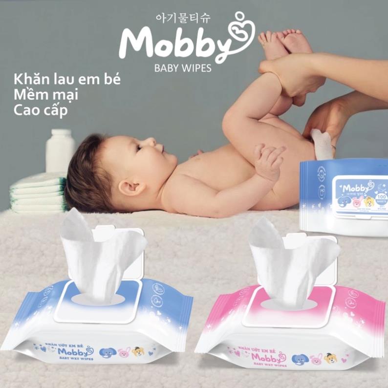 Khăn ướt KHÔNG MÙI cho bé cao cấp Hàn quốc Mobby 100 tờ