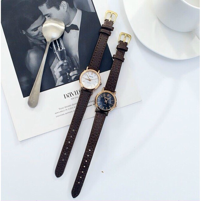 Đồng hồ học sinh nam nữ unisex, đồng hồ đeo tay nam nữ RATE dây da, mặt tròn, thời trang trẻ trung