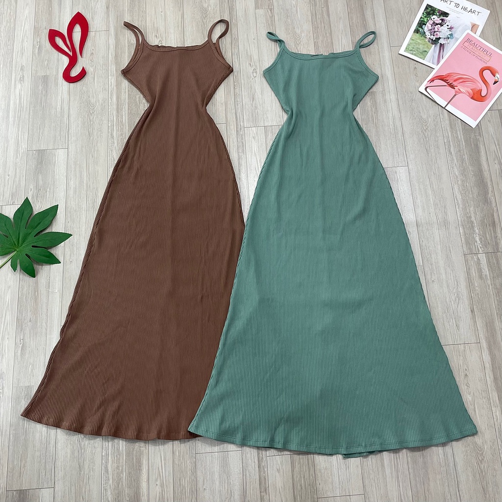 Đầm body 2 dây maxi thun gân ôm trên dưới xòe nhẹ cực hot- chất thun gân mềm mịn mát kèm hình thật trải sàn