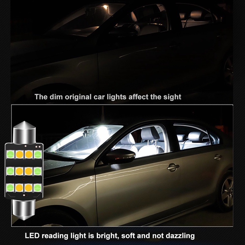 Bóng Đèn LED T10 &amp; 31 36 39 41mm C5W W5W Bóng đèn led ba màu sáng