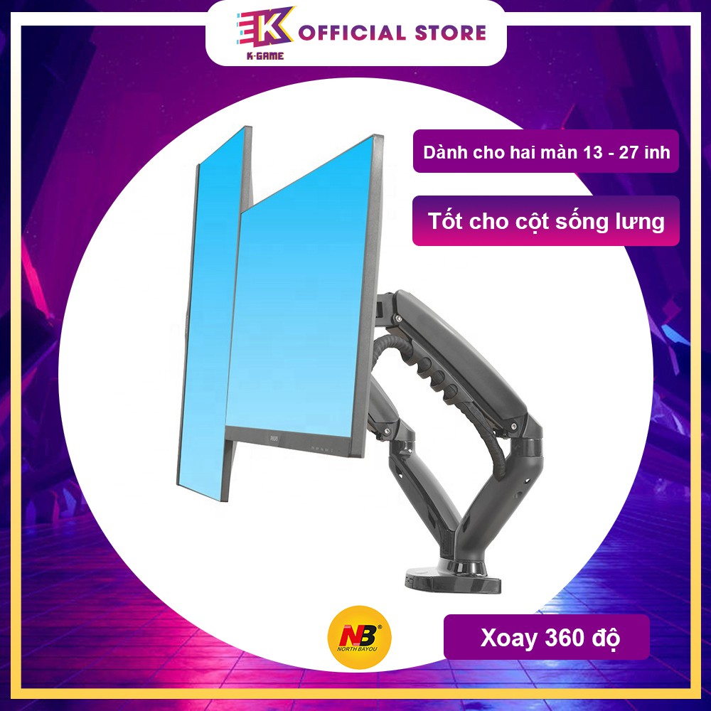 Giá Treo 2 Màn Hình Kép North Bayou NB-F160 17-27 inch CHÍNH HÃNG - Giá đỡ 2 màn hình -Tải trọng 9kg mỗi bên- Xoay 360°