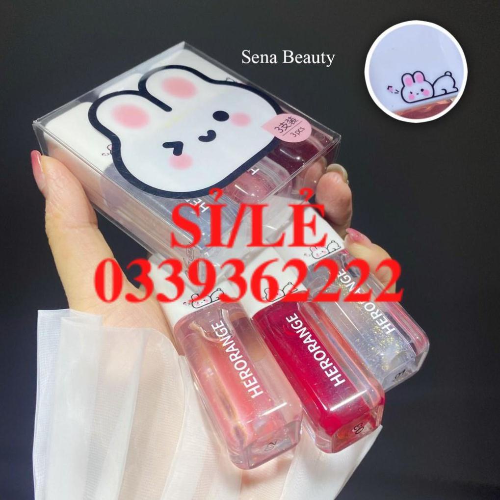 [ CHÍNH HÃNG ] Full set son 3 cây nhũ bóng Herorange Thỏ Bunny Sena Beauty  HAIANHSHOP