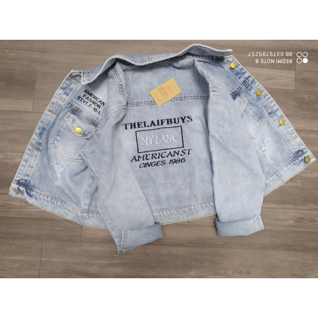 Aó khoác jean nữ xám xanh như hình form dưới 58Kg Mylanic BB23