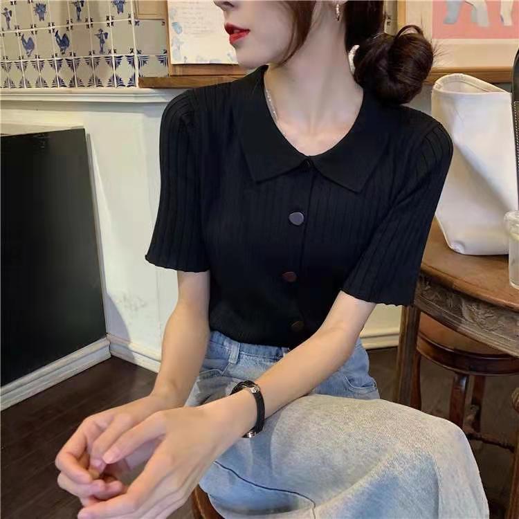 Áo Cardigan Dệt Kim Màu Trơn Cổ POLO Phong Cách Retro Độc Đáo Dễ Phối Đồ Thời Trang Cho Nữ  tao bao