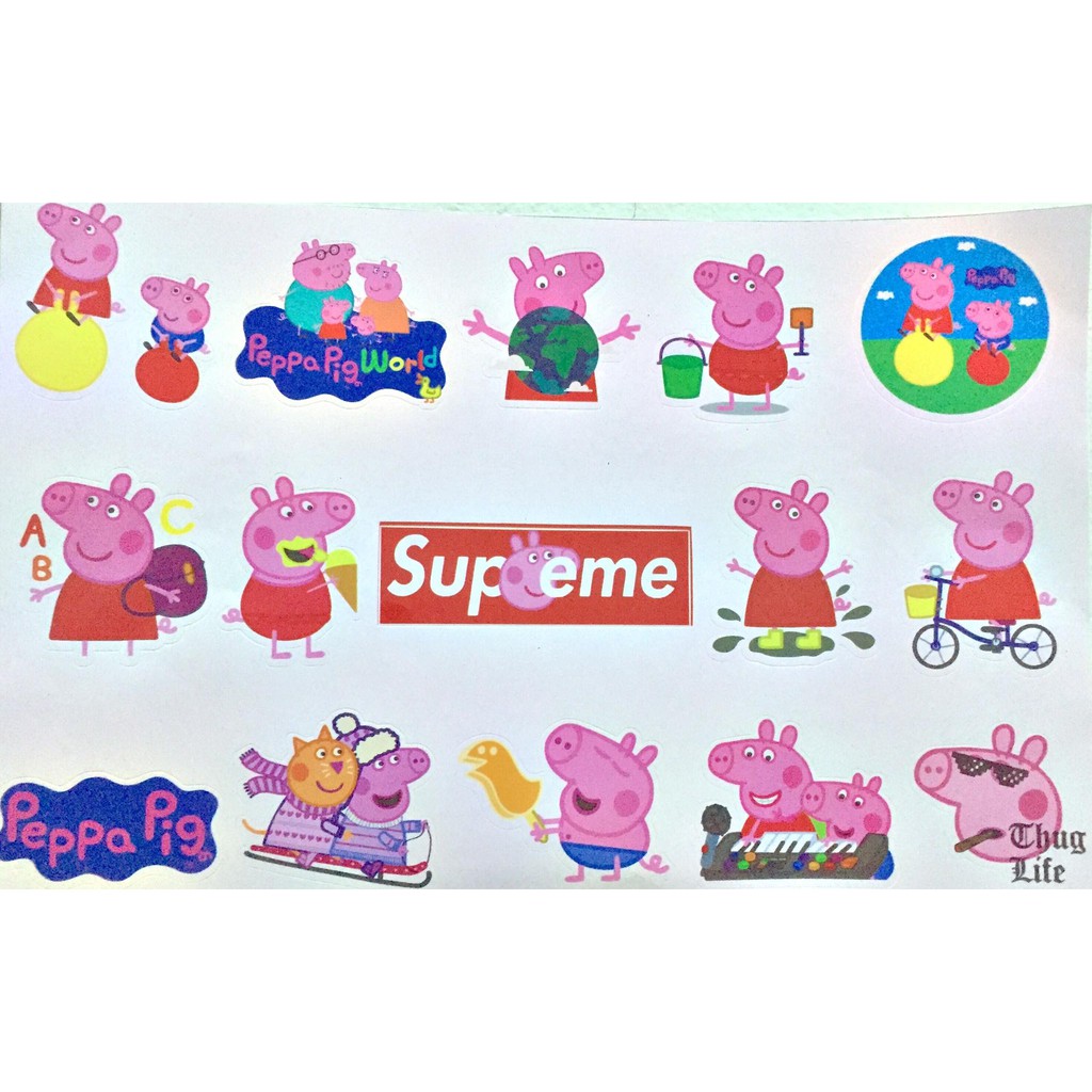 Sticker Peppa Pig chất liệu Vinyl không thấm nước thiết kế ngộ nghĩnh, dễ thương trang trí mũ bảo hiểm,máy tính,vali,...